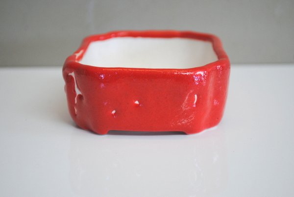 Pot rectangle porcelaine émaillé rouge Terre en vadrouille